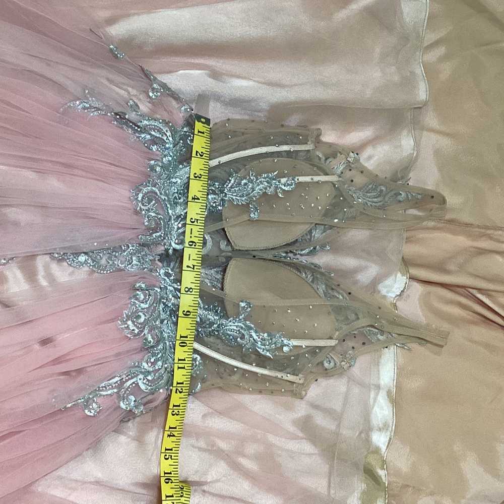 Light pink prom dress with silver bedazzled bust - image 2