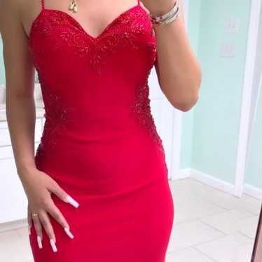 Red Beaded Prom Dress