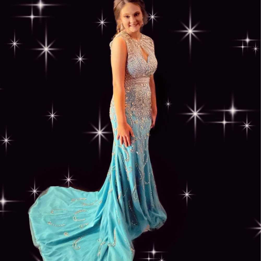 Rachel Allan Prima Donna Aqua Blue Dress - image 5