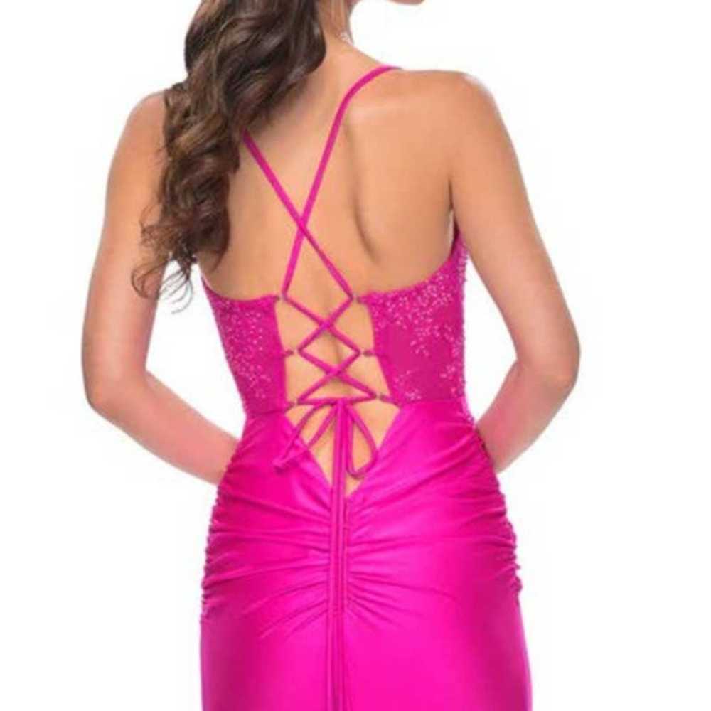 La Femme Ruched Open Lace Up Back Maxi Dress Wome… - image 3