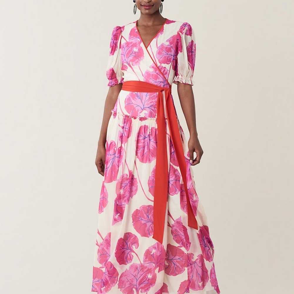 Diane von furstenberg pink wrap dress kimono leaf - image 1