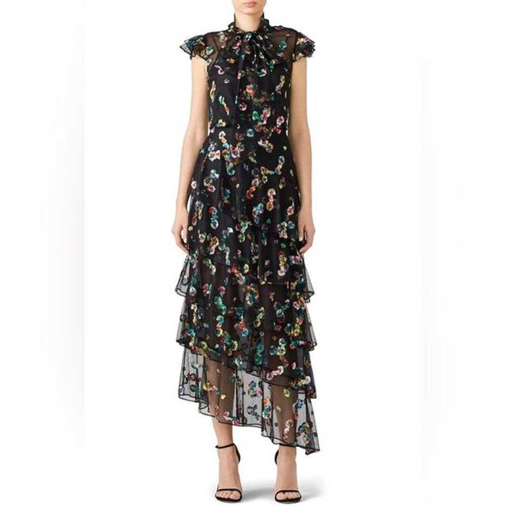 ML Monique Lhuillier Black Multi Floral Gown Size… - image 1