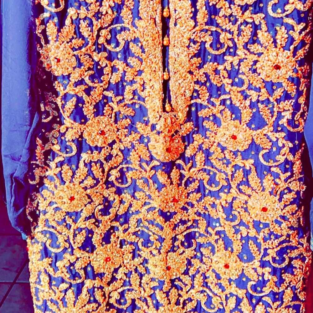 "Blue Elegance: Embroidered Kamees and Jamawar Tr… - image 1
