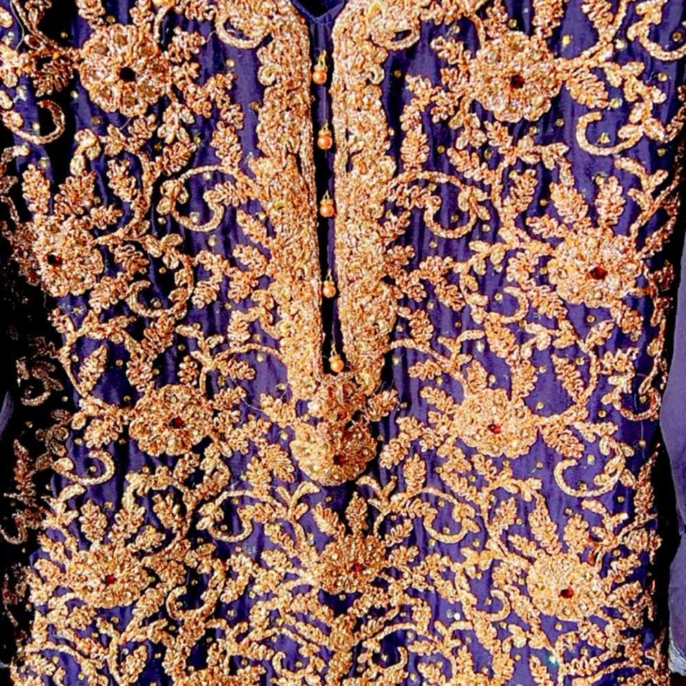 "Blue Elegance: Embroidered Kamees and Jamawar Tr… - image 2