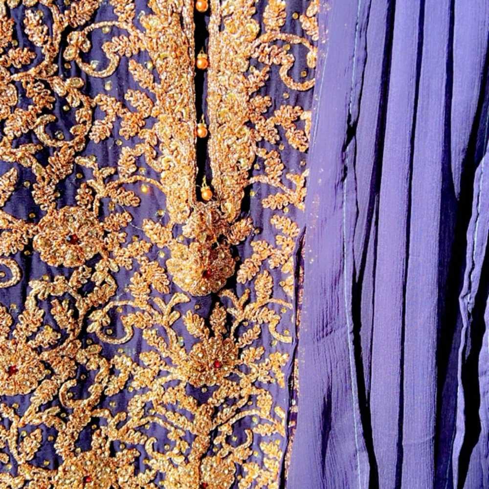 "Blue Elegance: Embroidered Kamees and Jamawar Tr… - image 3