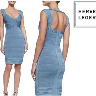 Herve Leger Katherine Bandage Sequin Dress in Blue Rayon