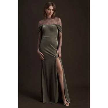 Jenny Yoo Logan Deep-V Velvet Column Gown
