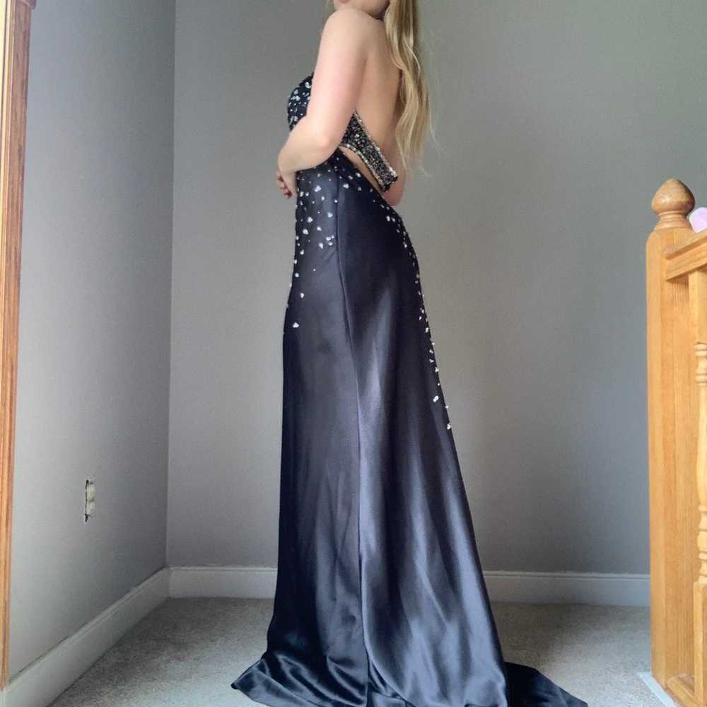 black sequined halter formal dress with slit - image 1