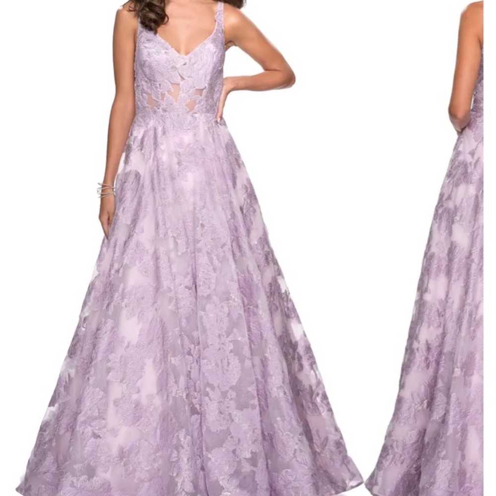 La Femme 27505 Purple Sleeveless Floral Gown 2 - image 1