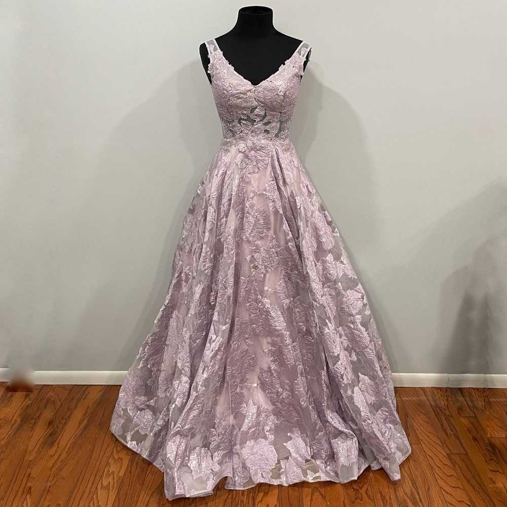 La Femme 27505 Purple Sleeveless Floral Gown 2 - image 2