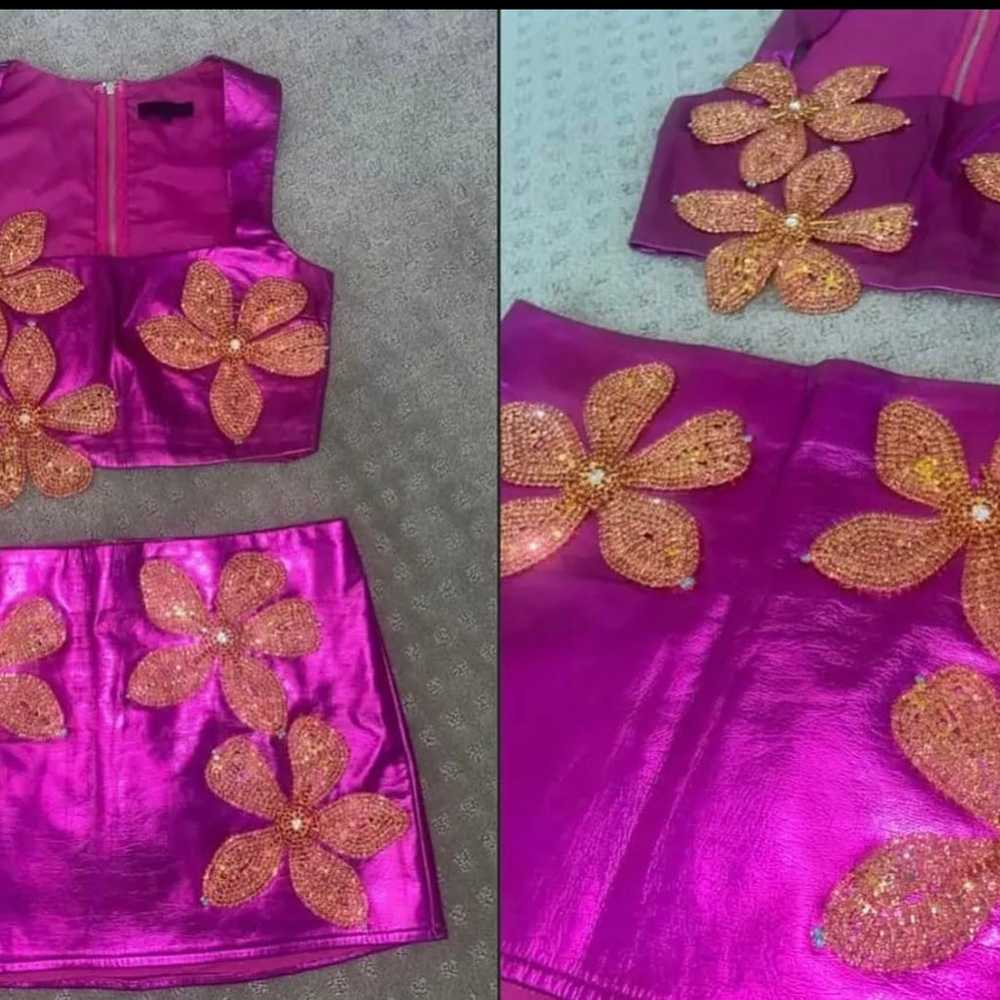 Metallic Pink flower skirt set - image 4