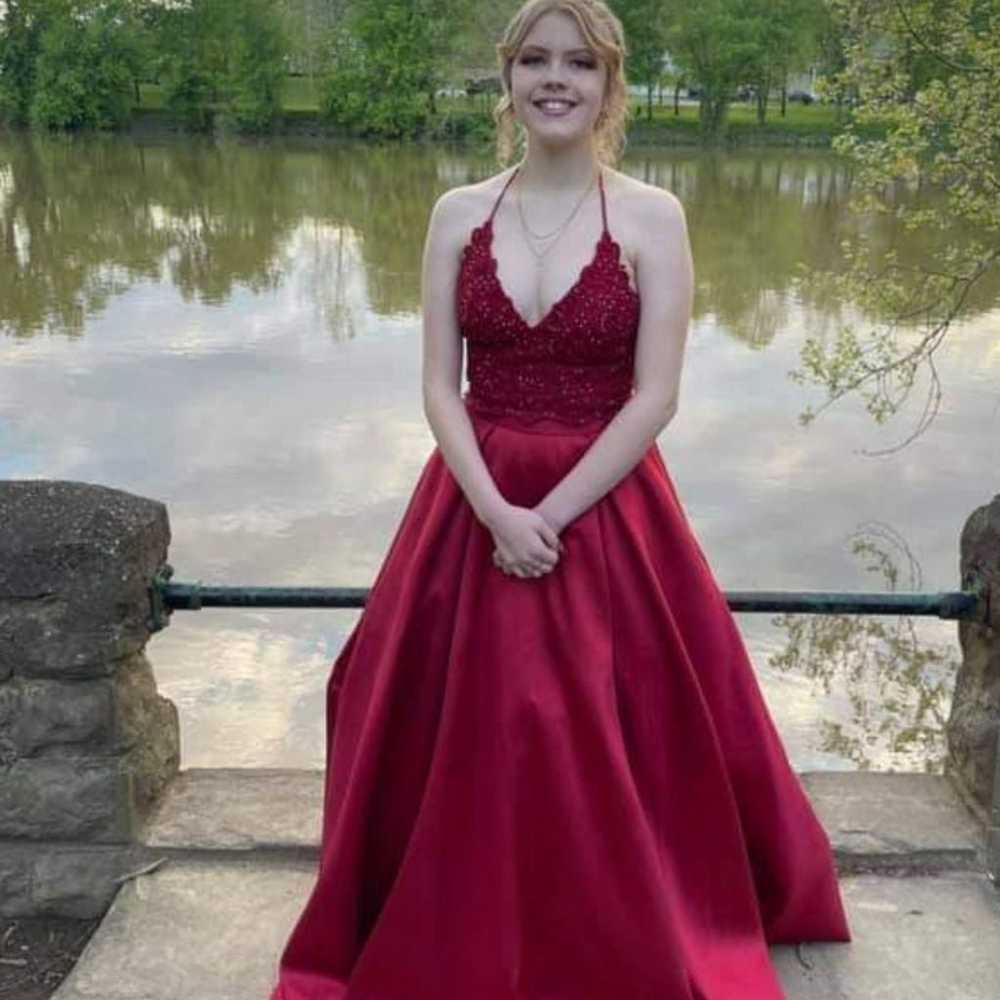 Rudish-burgundy prom dress - image 2