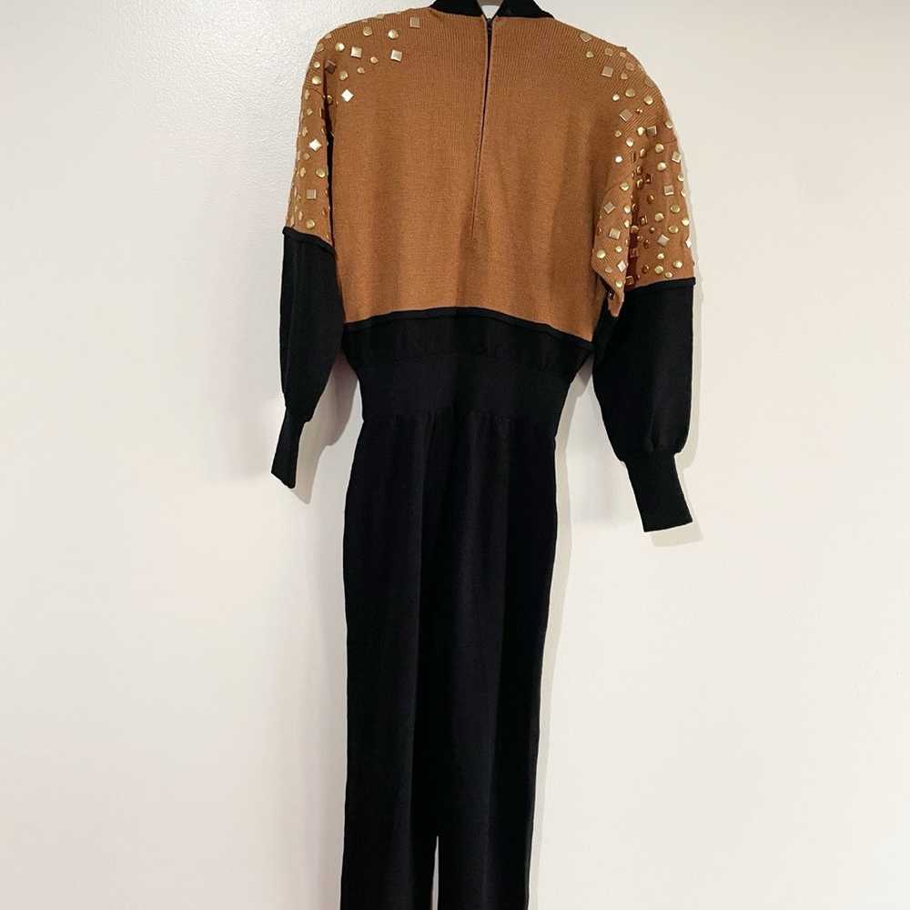 Lillie Rubin Gold Studded Jumpsuit Black Tan Vint… - image 9