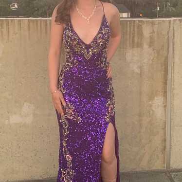Purple Sequin & Beaded Prom Dres - image 1