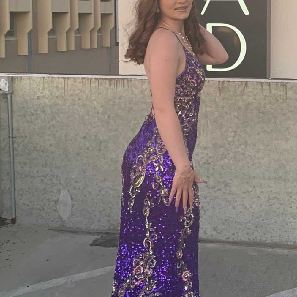 Purple Sequin & Beaded Prom Dres - image 2