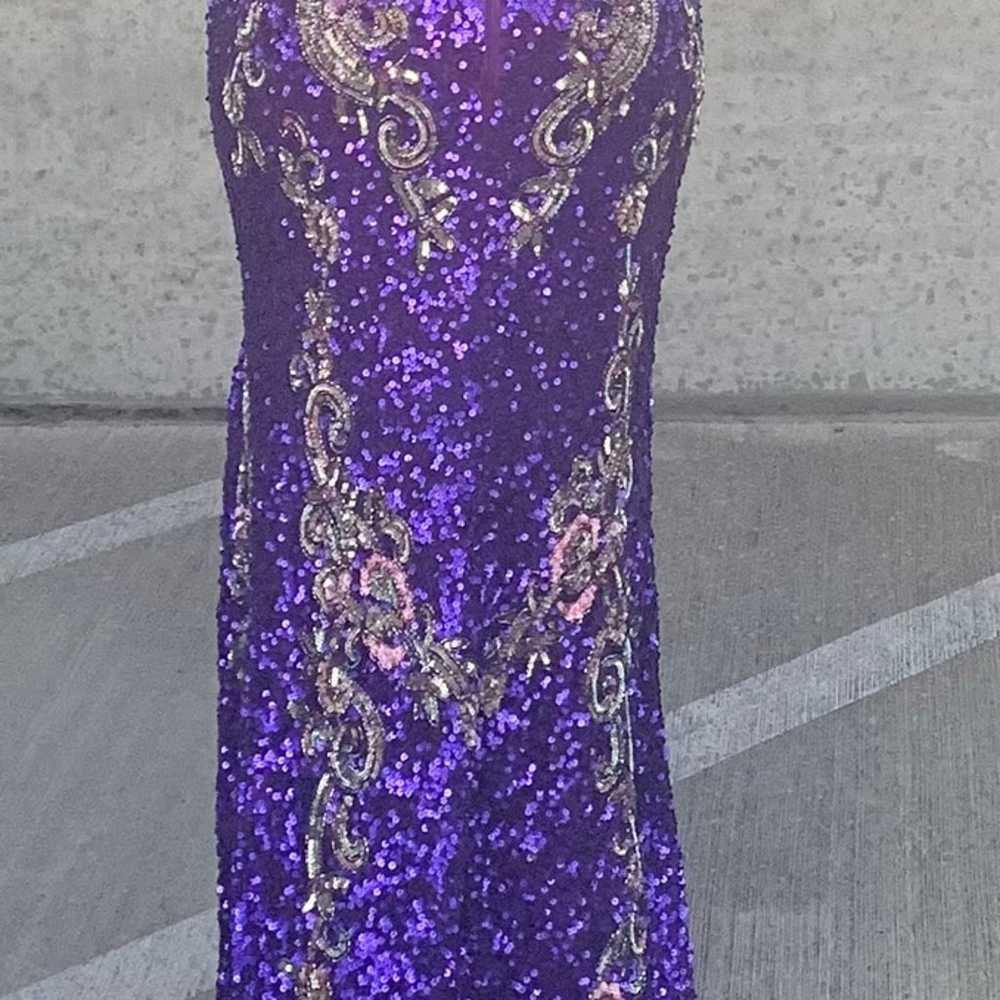 Purple Sequin & Beaded Prom Dres - image 3