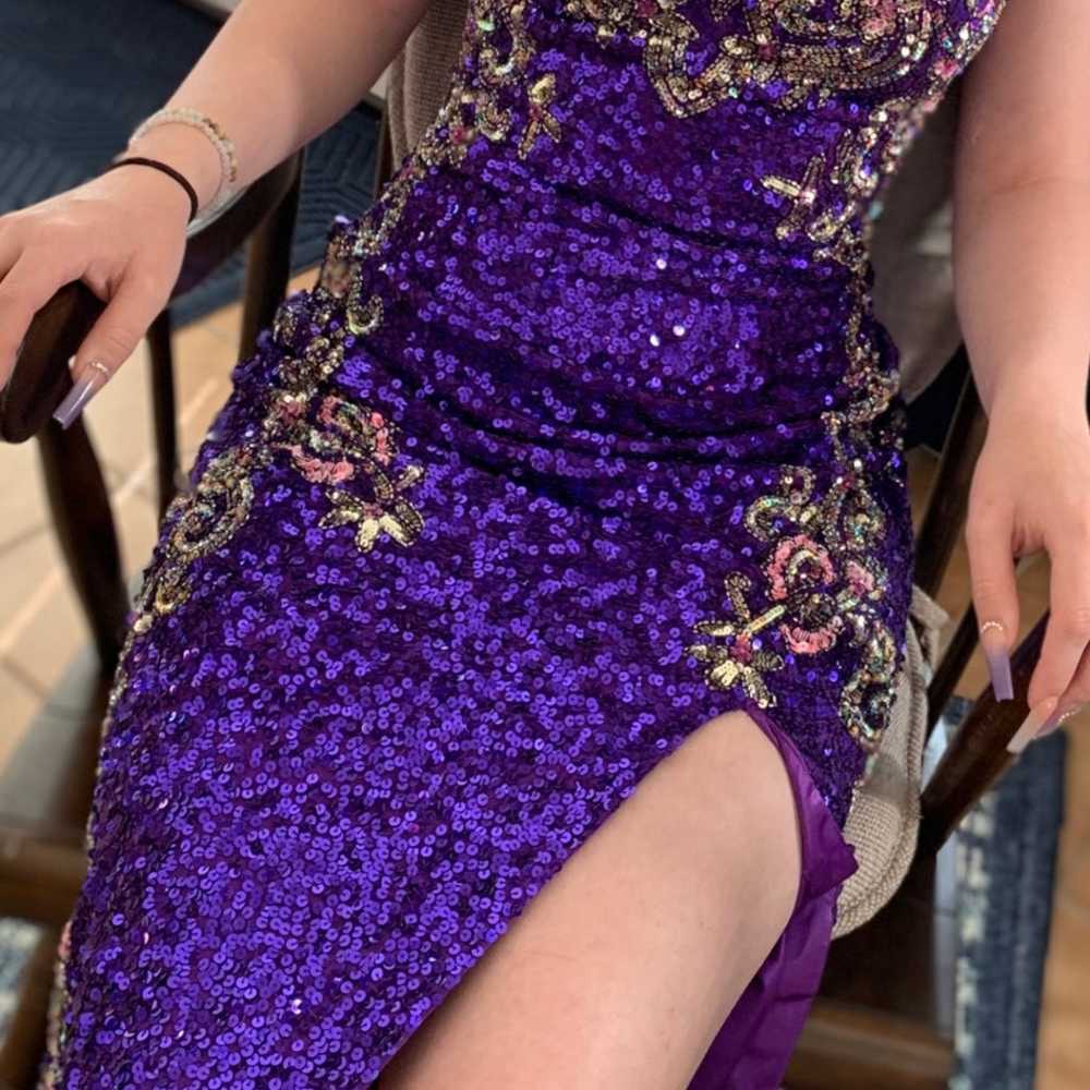 Purple Sequin & Beaded Prom Dres - image 4