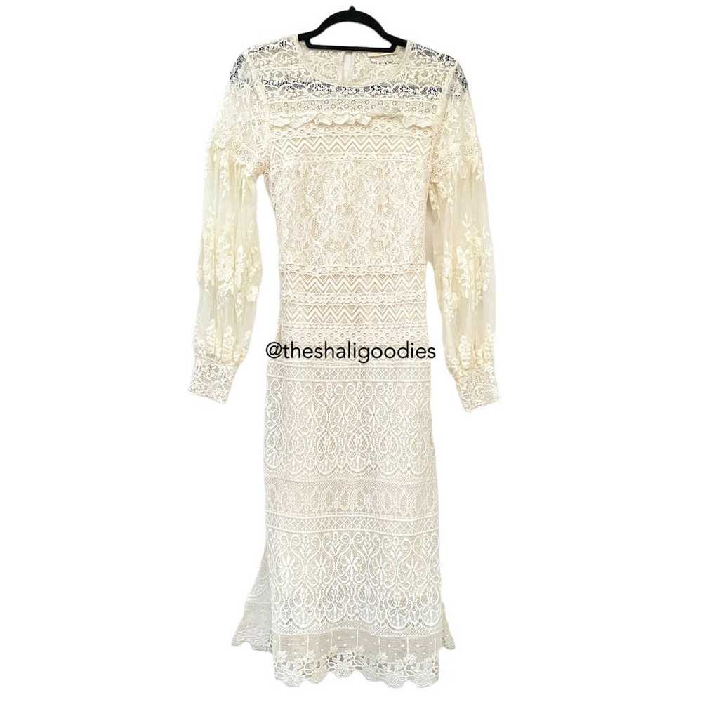 SPELL Dawn Lace Belted Midi Dress Cream White Emb… - image 4