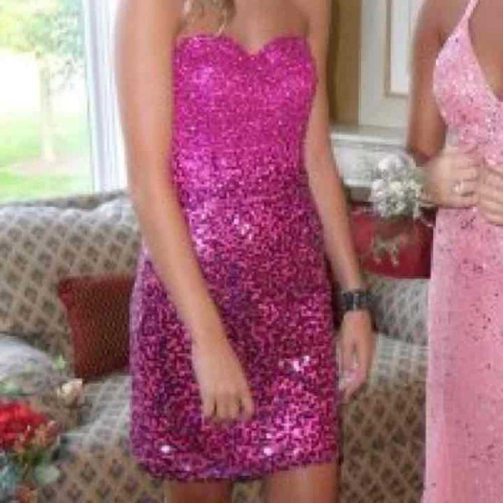 Short strapless sequin pink prom dress - image 1
