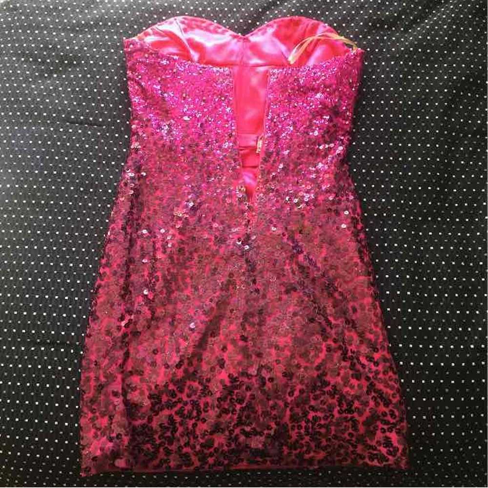 Short strapless sequin pink prom dress - image 3