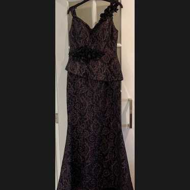 Terani Couture gown dress black with purple foil … - image 1