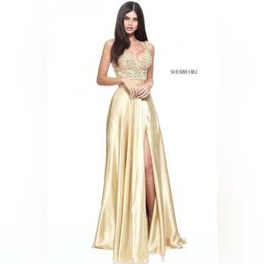 Sherri Hill 50993 Gold 2 Piece Gown Size 8