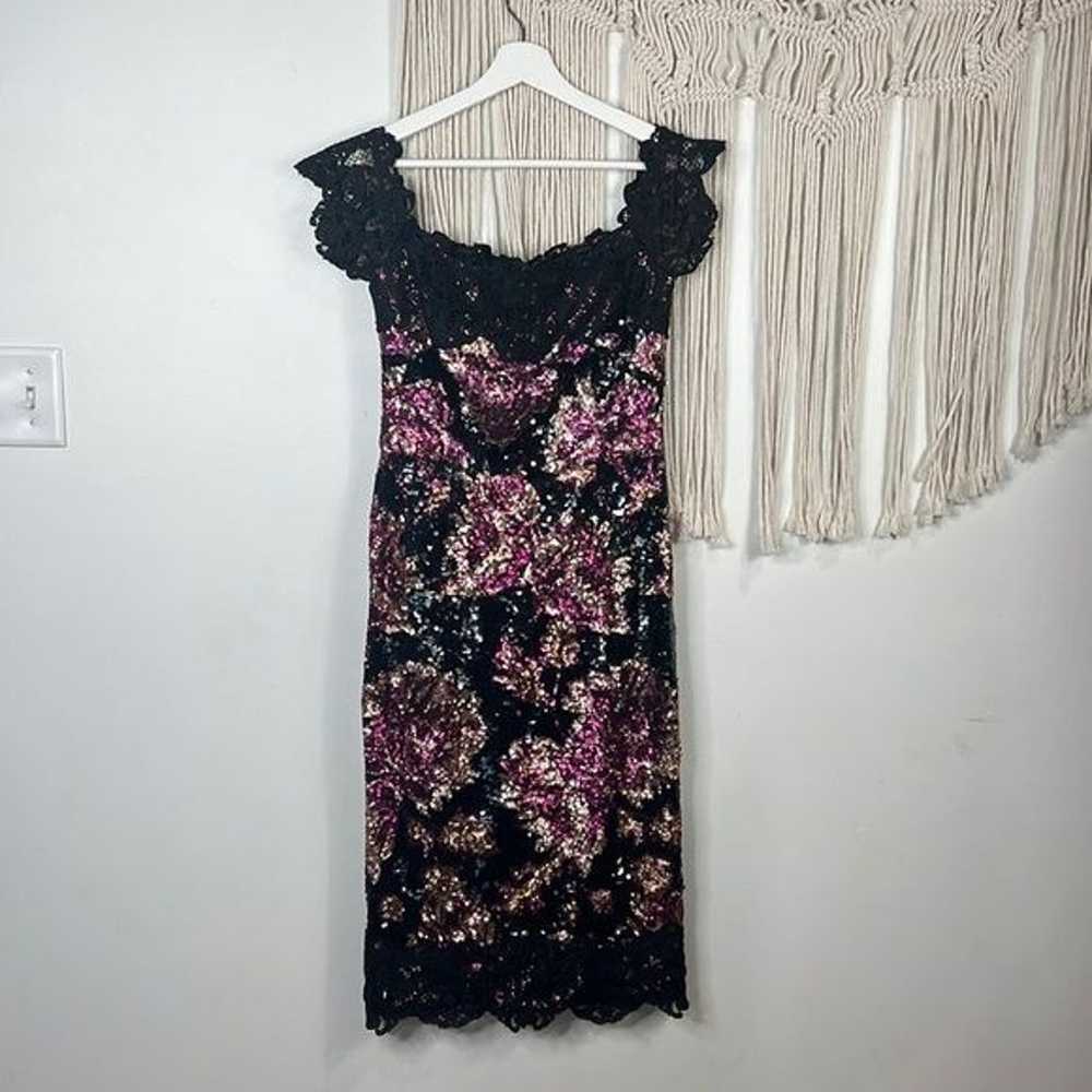 Womens Marchesa Sequins floral sheath Dress Size … - image 1