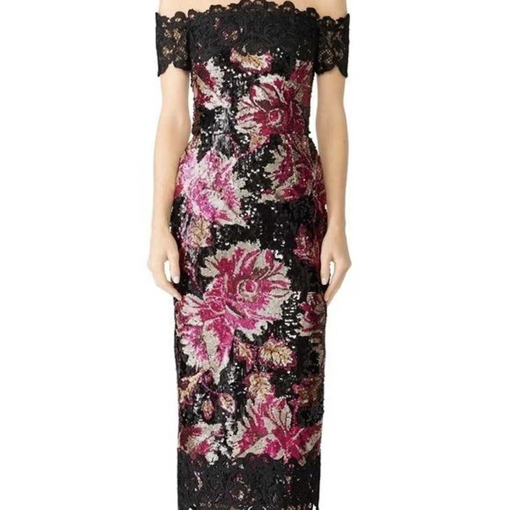 Womens Marchesa Sequins floral sheath Dress Size … - image 2