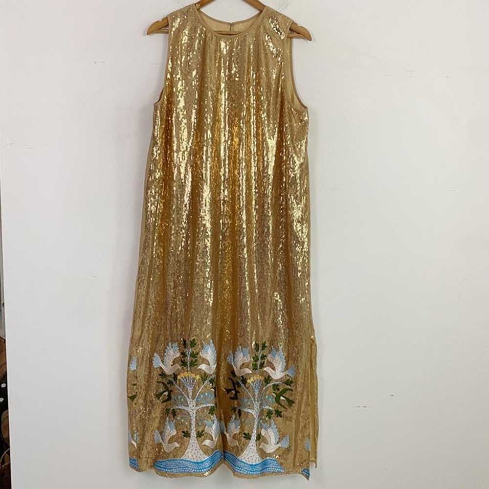 ANNA SUI gold sequin embroidered maxi dress - image 3