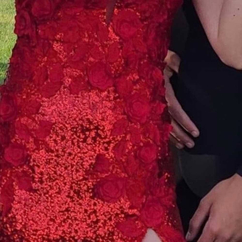 Jovani 06426 Red Floral Appliques High Slit Prom … - image 4