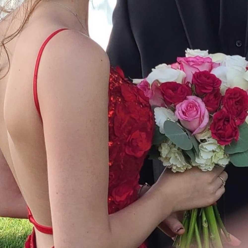 Jovani 06426 Red Floral Appliques High Slit Prom … - image 5