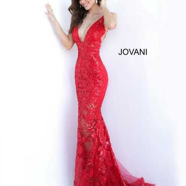 Jovani 60283 Sequined Deep V-Neck Trumpet Dress - image 1