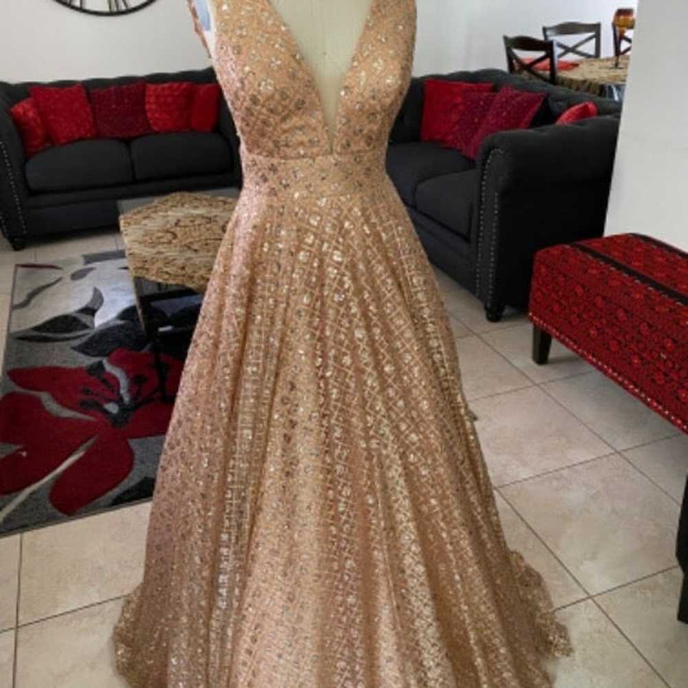 Rose gold sequined formal dress - image 2
