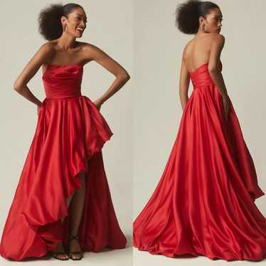 Mac Duggal Red Strapless Asymmetrical Gown