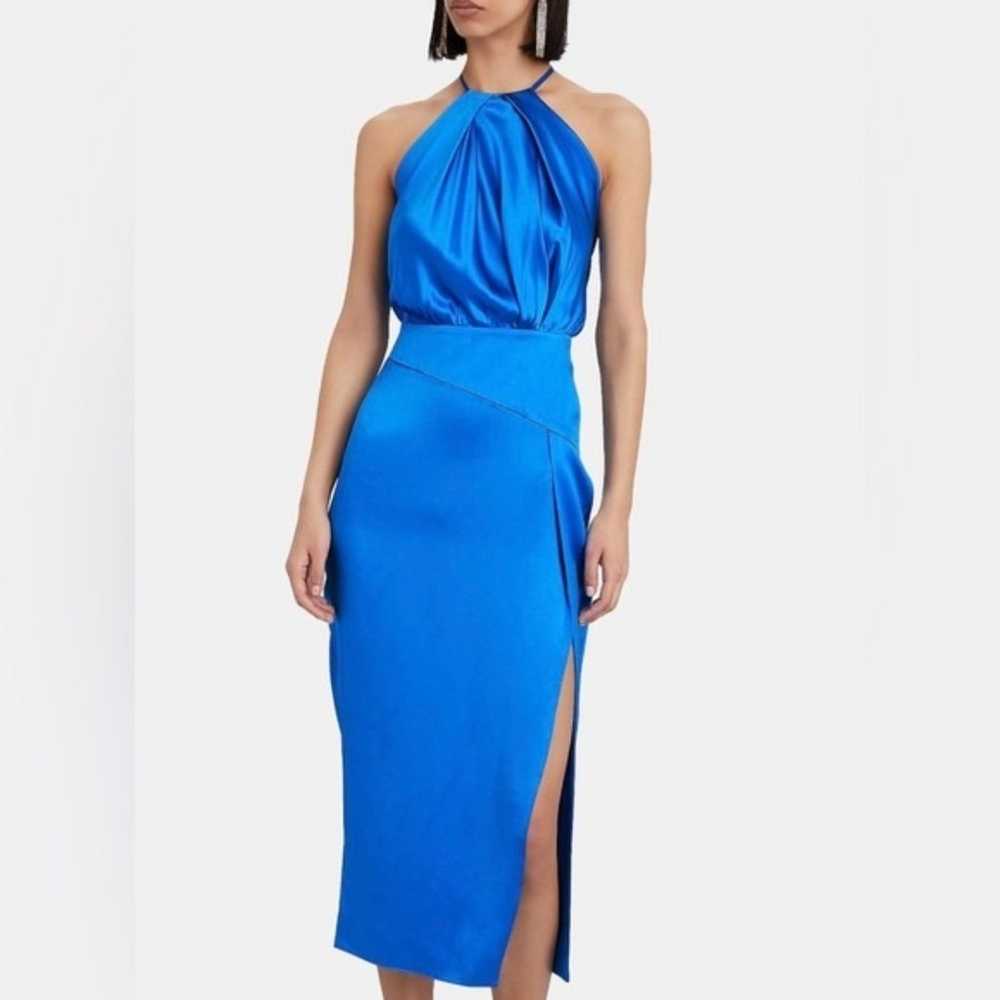 Michelle Mason 4 Blue Pleat Halter Midi Dress Sil… - image 1