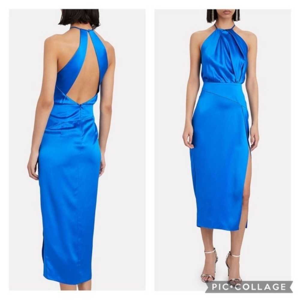 Michelle Mason 4 Blue Pleat Halter Midi Dress Sil… - image 2