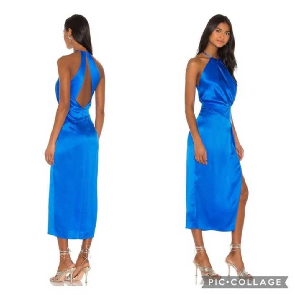 Michelle Mason 4 Blue Pleat Halter Midi Dress Sil… - image 3