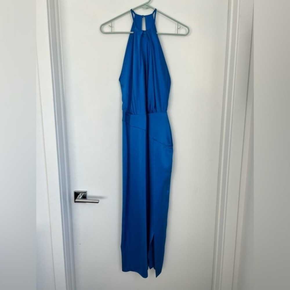 Michelle Mason 4 Blue Pleat Halter Midi Dress Sil… - image 5
