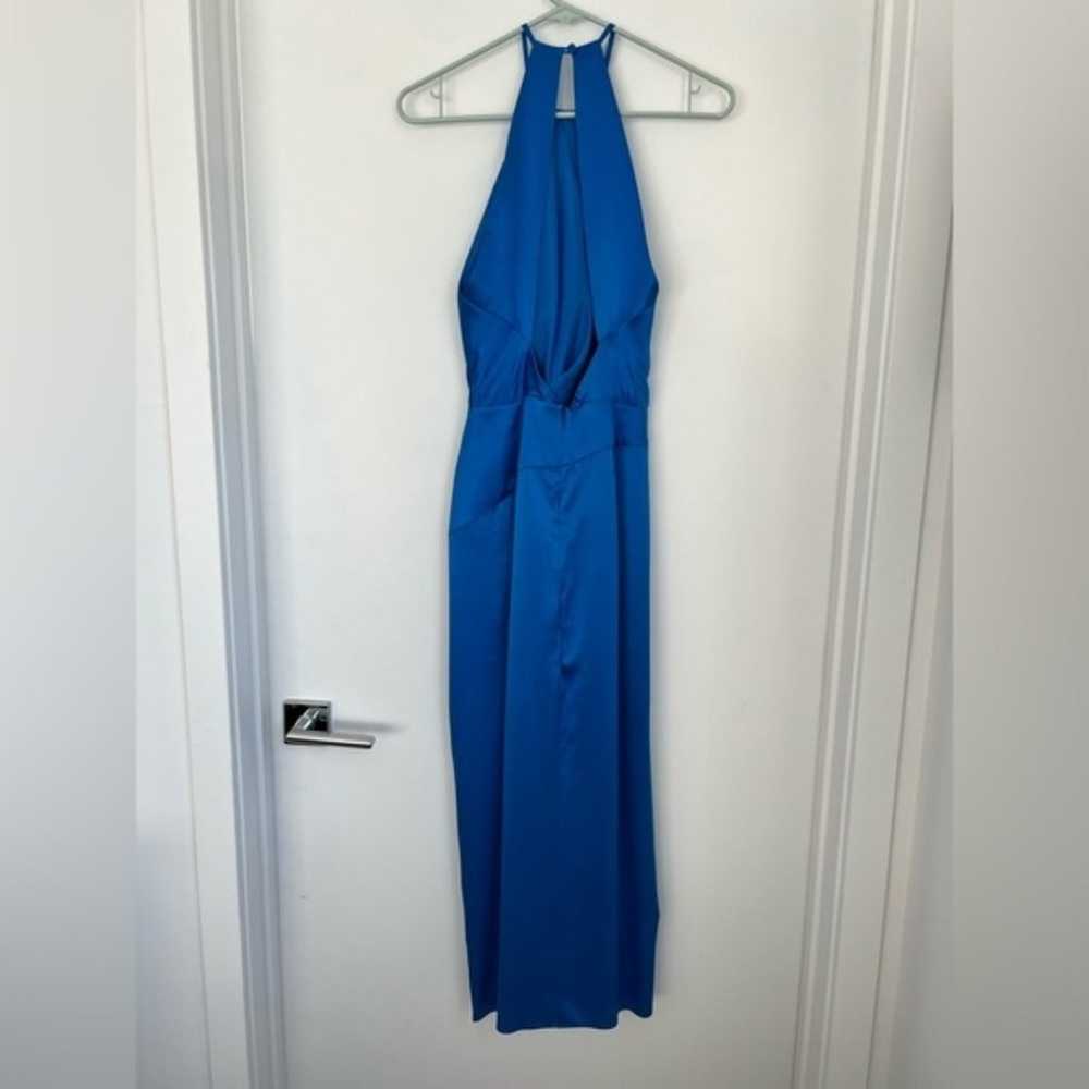 Michelle Mason 4 Blue Pleat Halter Midi Dress Sil… - image 6