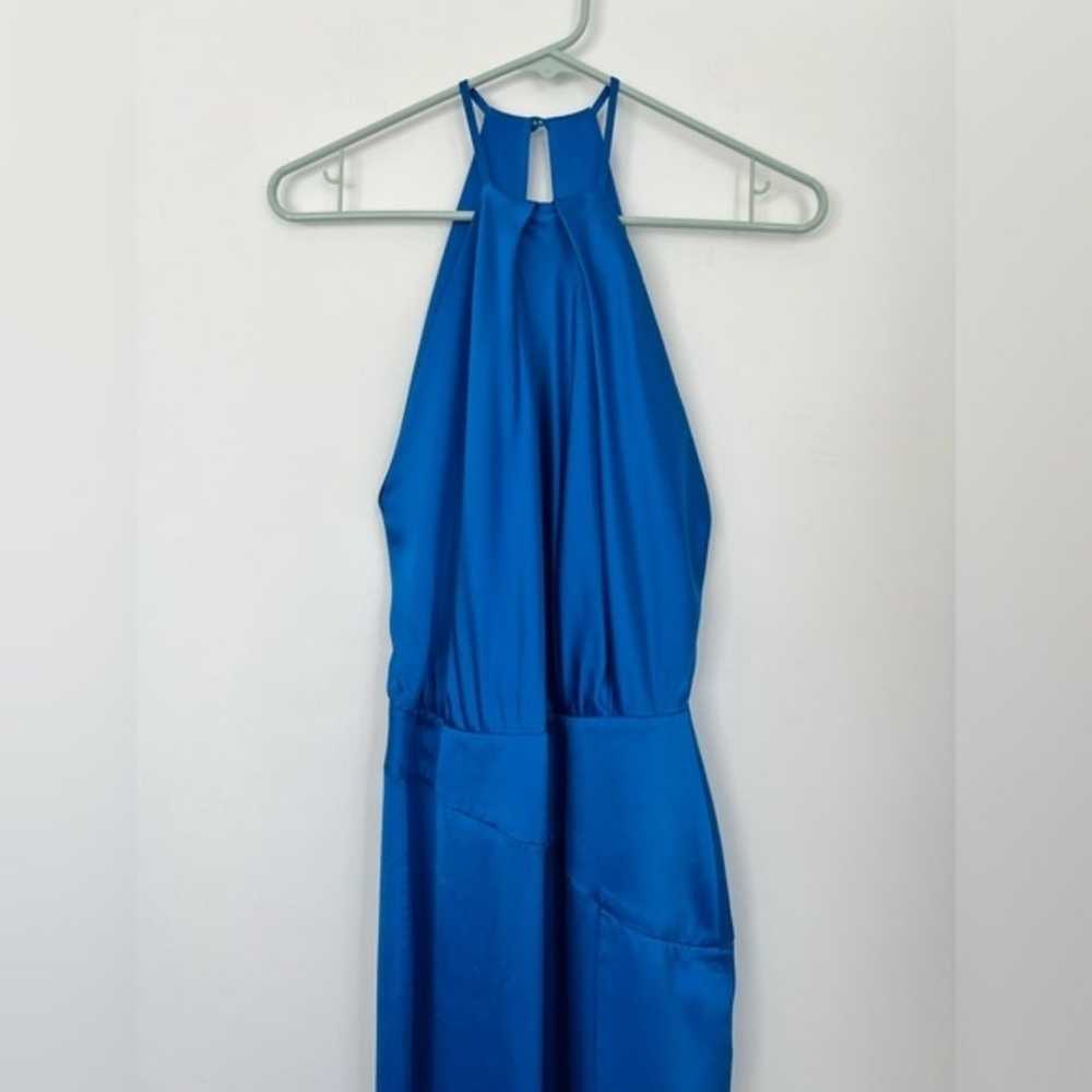 Michelle Mason 4 Blue Pleat Halter Midi Dress Sil… - image 7
