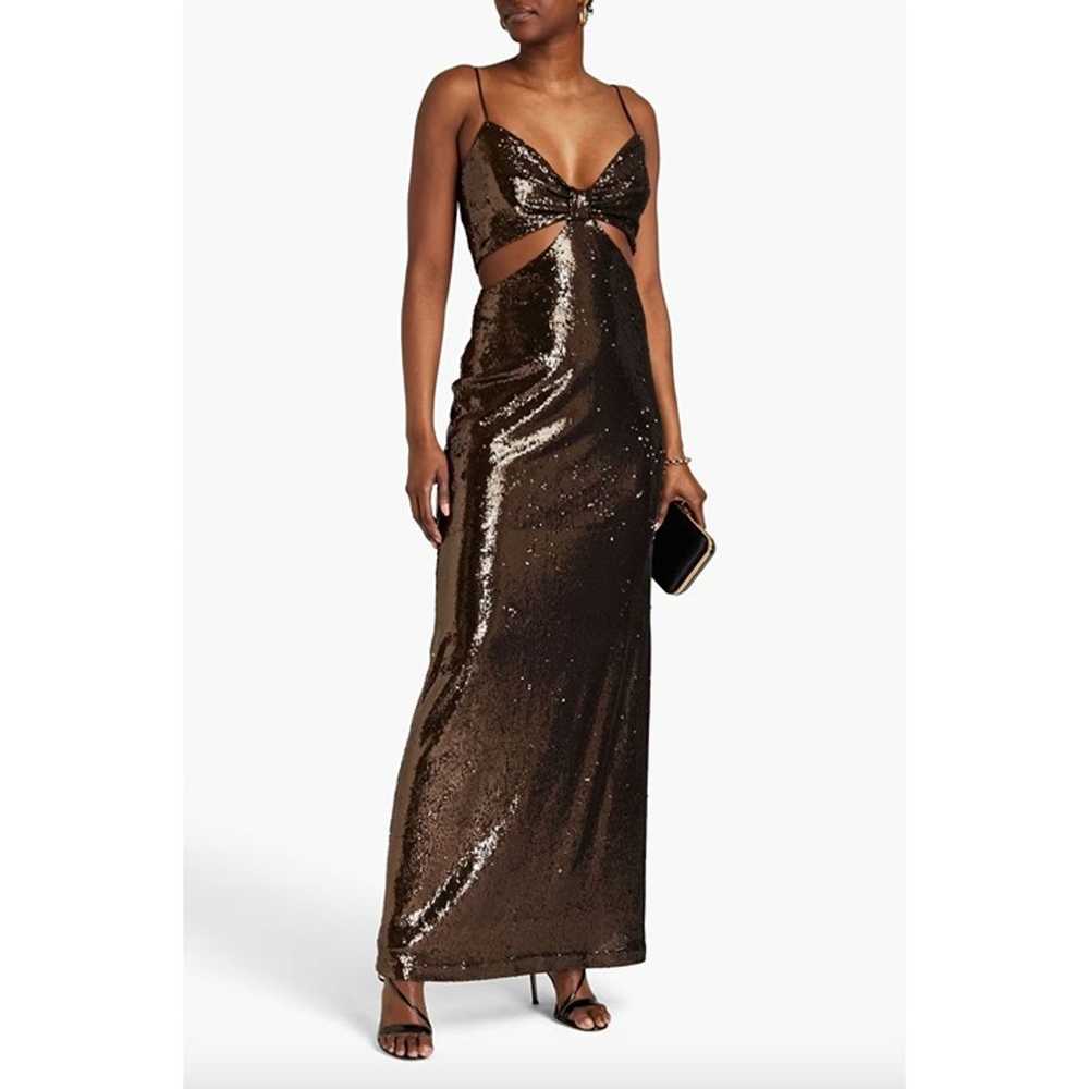 Halston Chloe Sequin Cut Out Evening Gown Brown W… - image 12