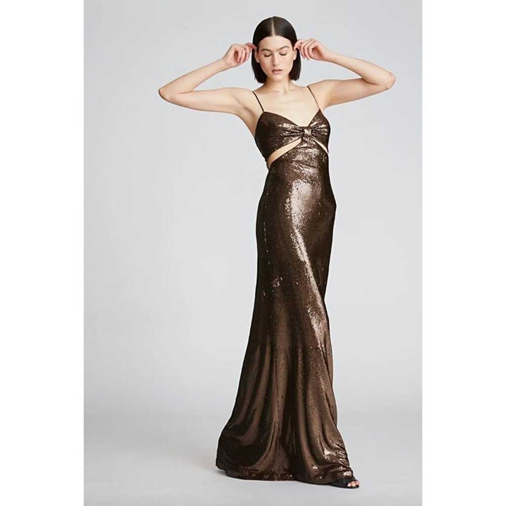 Halston Chloe Sequin Cut Out Evening Gown Brown W… - image 5