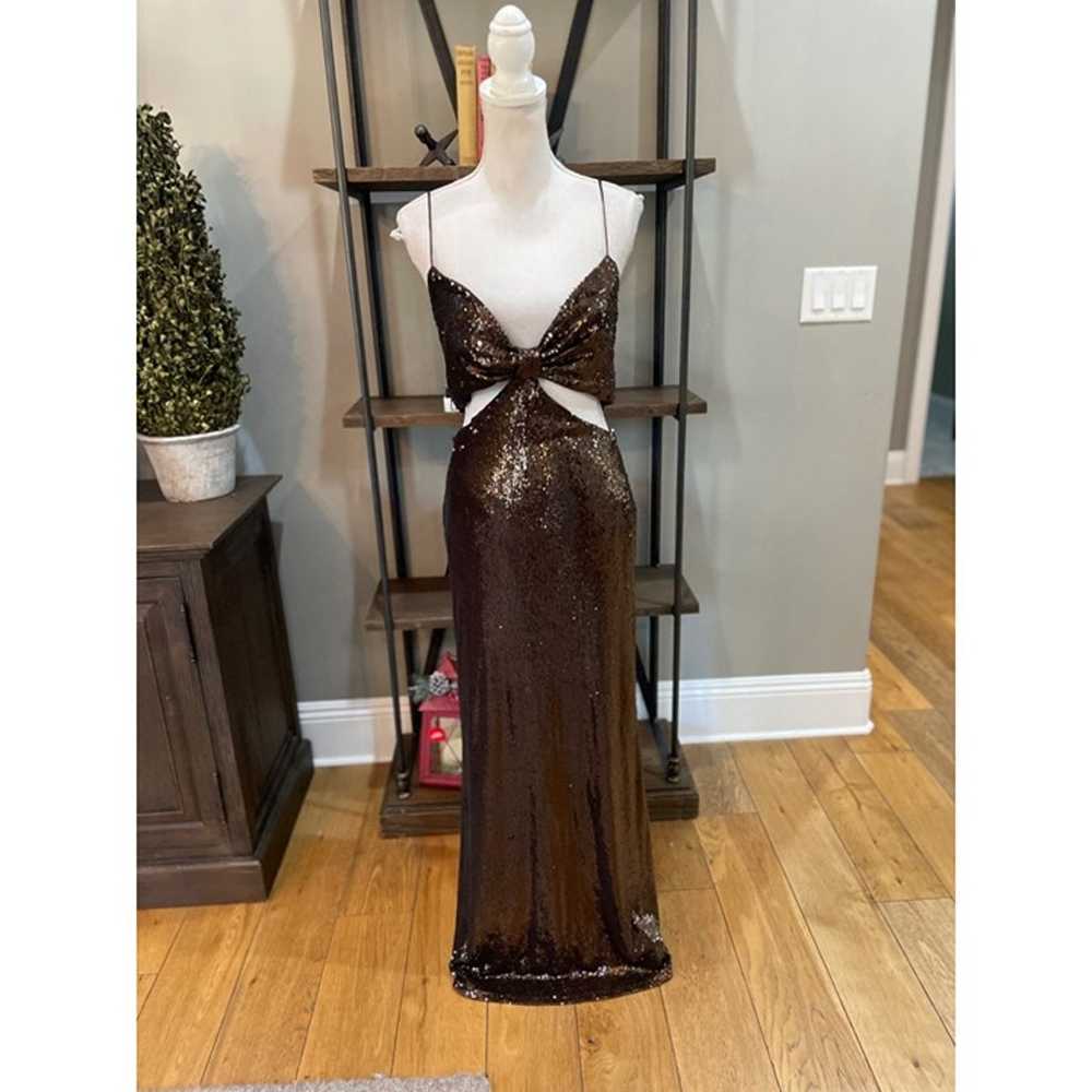 Halston Chloe Sequin Cut Out Evening Gown Brown W… - image 6