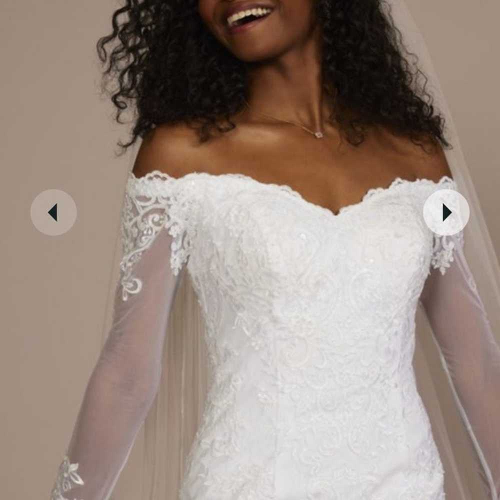 Long Sleeve Off the Shoulder Trumpet Wedding Dres… - image 3