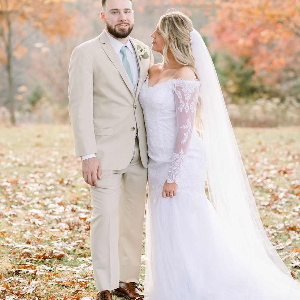 Long Sleeve Off the Shoulder Trumpet Wedding Dres… - image 5