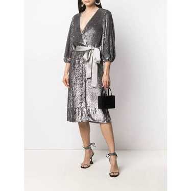 Alice + Olivia Anne Silver Gray Sequined Crepe De… - image 1