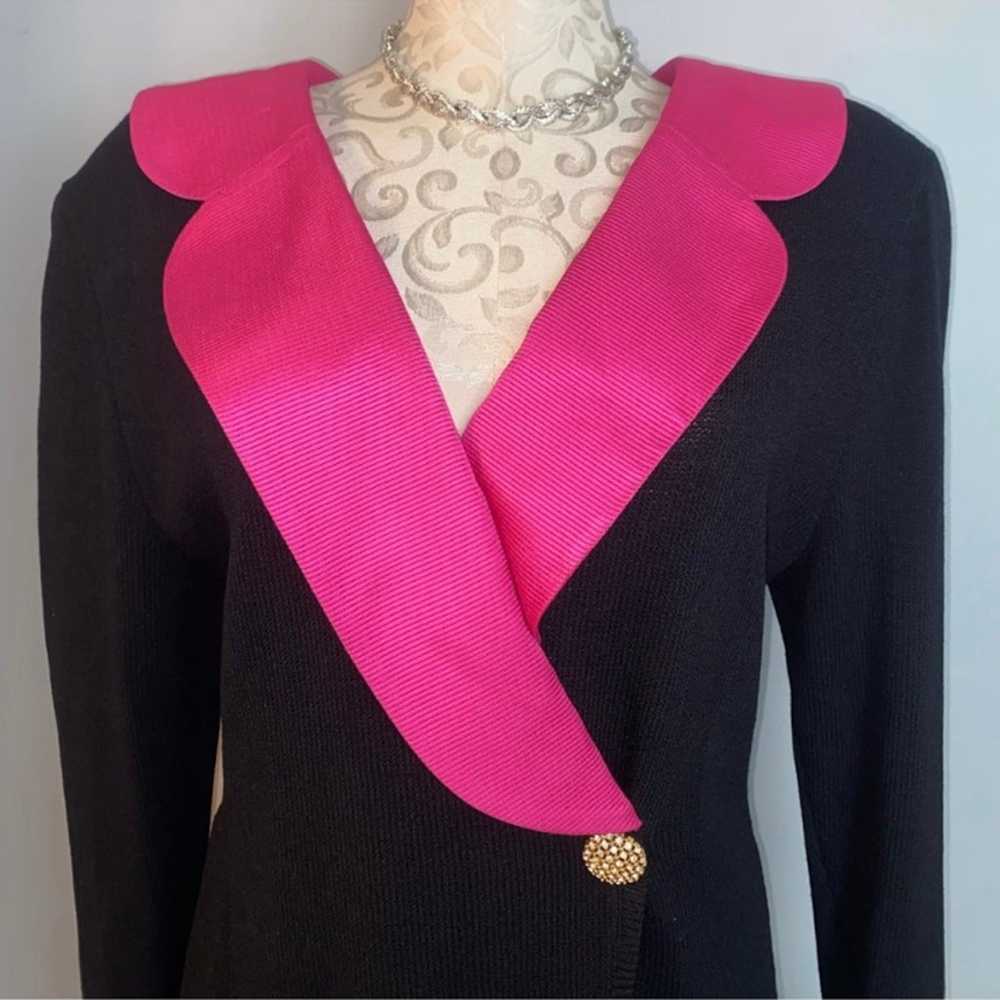 ST JOHN - dress Black Knit Pink Collar And Cuff L… - image 3