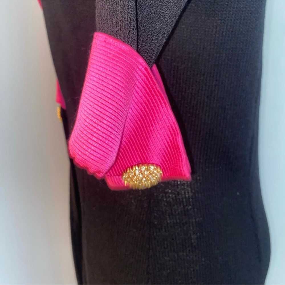 ST JOHN - dress Black Knit Pink Collar And Cuff L… - image 4