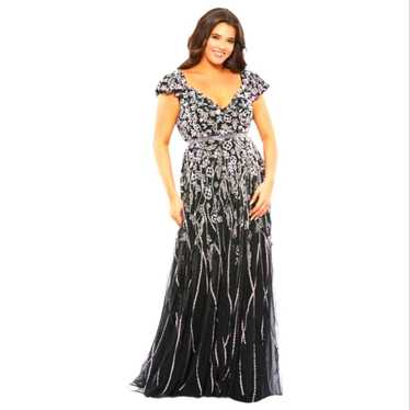 MAC DUGGAL Black Sequined V Neck Long Gown