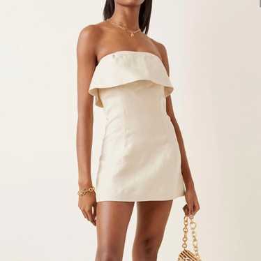 Bondi Born Elba strapless beige linen mini dress … - image 1